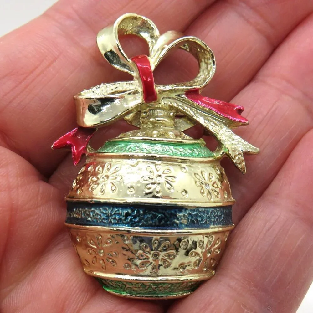 Vintage Gerrys Brooch Gold Tone‎ Enamel Christmas Ornament 2